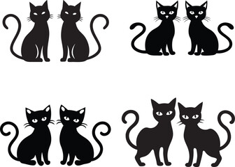 Set of black cat silhouettes, cat icon, logo, collection, Vector illustration