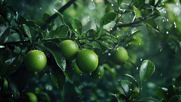 Lush lime tree in a tropical downpour