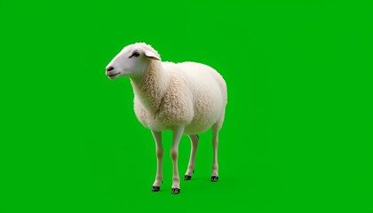 Obraz premium White Sheep Standing Isolated By Green Screen Background Ready for Chroma Key Composition