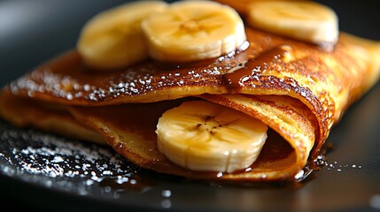 Folded Crepe with Banana Slices and Almonds