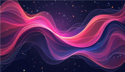 Abstract blue purple and red background with flowing waves and swirling light patterns