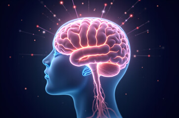 Obraz premium human brain colorful lights Neural Pathways Concept brain full of creativity, showing multiple colors and actions, created with to represent how the,generative ai
