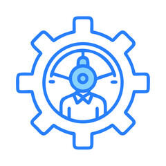 Gear with Steering Wheel Icon Representing Leadership and Strategic Management