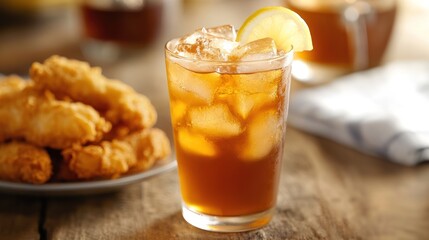 Refreshing Iced Tea with Crispy Fried Chicken Tenders