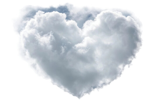 PNG Heart-shaped cloud floating in blue sky