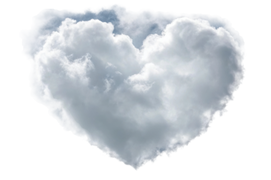 PNG Heart-shaped cloud floating in blue sky