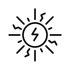 Solar irradiance symbol with rays and lightning bolts in outline style  