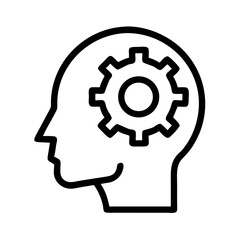 Human Head with Gear Icon Representing Thinking Process and Cognitive Function