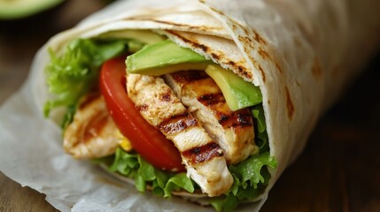 Delicious grilled chicken wrap with fresh vegetables for a healthy meal