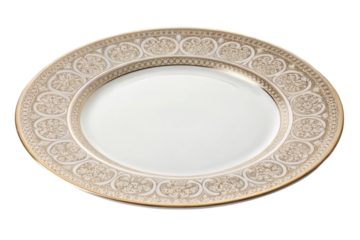 PNG Elegant gold-trimmed porcelain plate with intricate pattern design