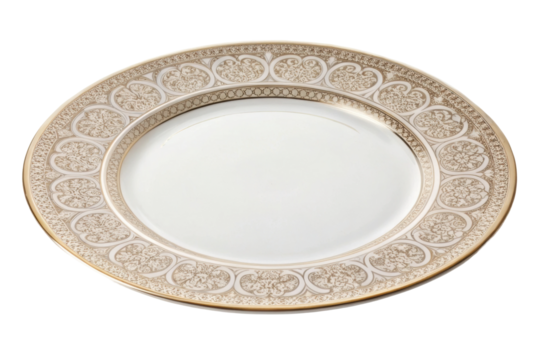 PNG Elegant gold-trimmed porcelain plate with intricate pattern design