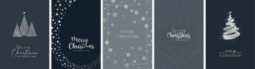 5 moderne und festliche Weihnachtskarten Motive (Din Format) "Frohes Fest", "Frohe Weihnachten", "Merry Christmas". Schöne Typo, Font & Symbol komplett als Pfade