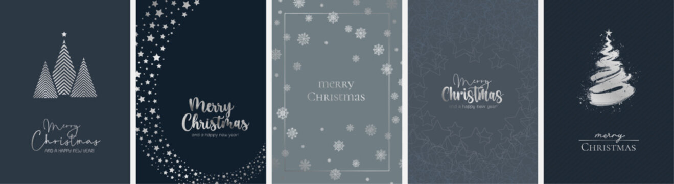 5 moderne und festliche Weihnachtskarten Motive (Din Format) "Frohes Fest", "Frohe Weihnachten", "Merry Christmas". Sch&ouml;ne Typo, Font & Symbol komplett als Pfade