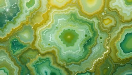 Agate Stone Texture Green and Yellow Bands Pattern Background with Mineral Veins and Concentric Rings