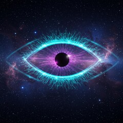 Cosmic Eye in Vibrant Nebula: Teal and Purple Astral Glow