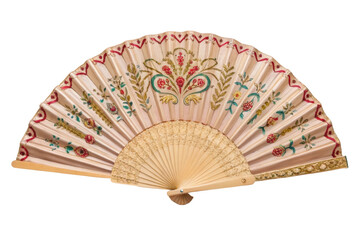 PNG Ornate handheld fan with floral embroidery on pleated fabric