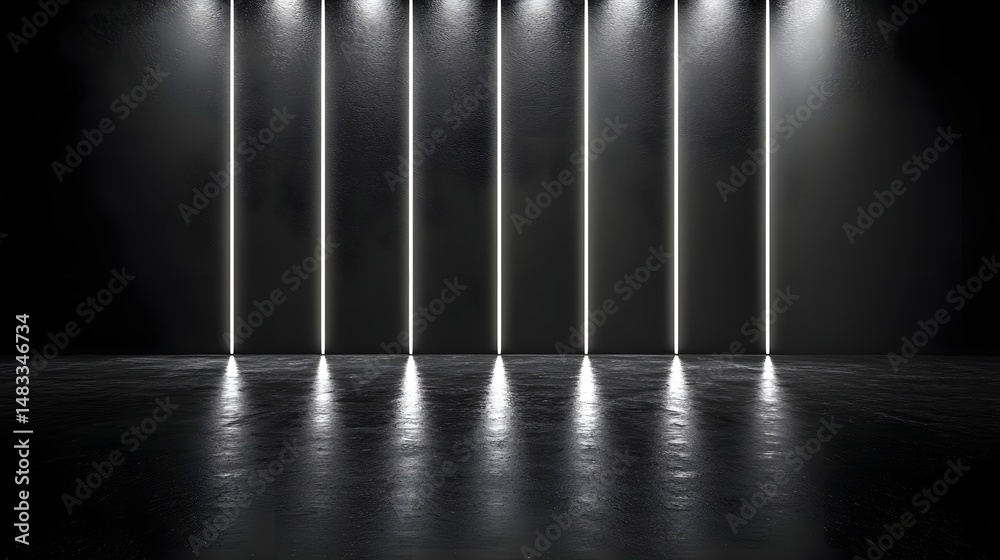 Canvas Prints a clean glossy black table in a dark room with a single light beam on the surface