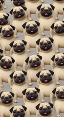 Adorable Pug Frenzy: Creamy Hues, Digital Delight