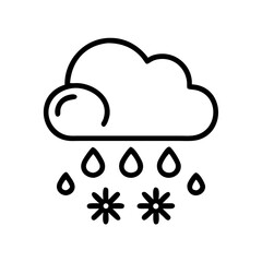Line drawing of cloud with rain and snowflakes falling  