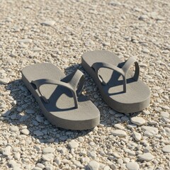 Naklejka premium Grey Flip Flops on Pebble Beach