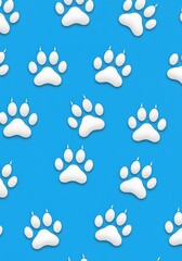 Charming Paw Print Pattern: White on Blue