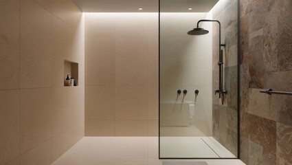 Modern Walk-In Shower Cabin with Minimalist Glass and Matte Black Fixtures