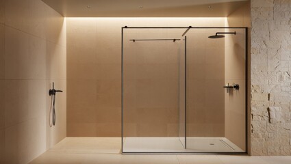 Modern Walk-In Shower Cabin with Minimalist Glass and Matte Black Fixtures