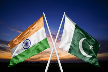 India Pakistan flags. Diplomacy, borders and territorial concept