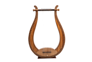 PNG Wooden lyre harp on black background with detailed carved design
