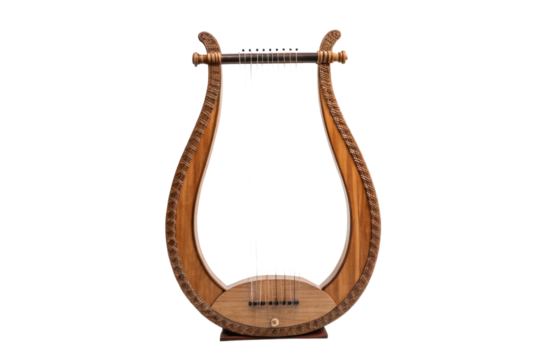 PNG Wooden lyre harp on black background with detailed carved design