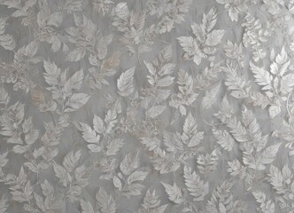 Fototapeta premium Subtle silver leaf wallpaper, repeating pattern for interiors, silver leaf, elegant