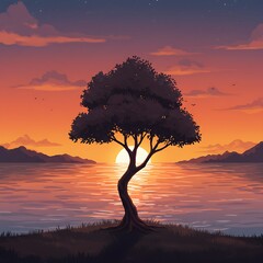 Sunset Silhouette: Solitary Tree