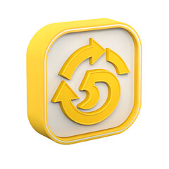 Yellow 3d refresh icon isolated on white background