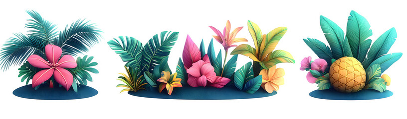 Naklejka premium Colorful Tropical Elements on Transparent Background for Design Projects