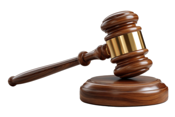 Wooden judge gavel and soundboard isolated on transparent background isolated white background