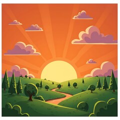 Sunset Serene: Rolling Hills & Golden Rays