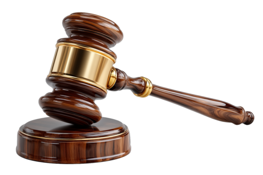 Wooden judge gavel isolated on transparent background isolated white background