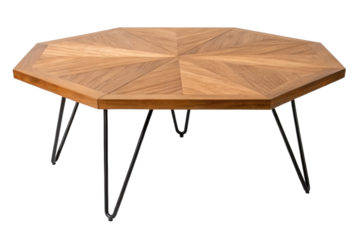 PNG Geometric wooden coffee table with metal hairpin legs