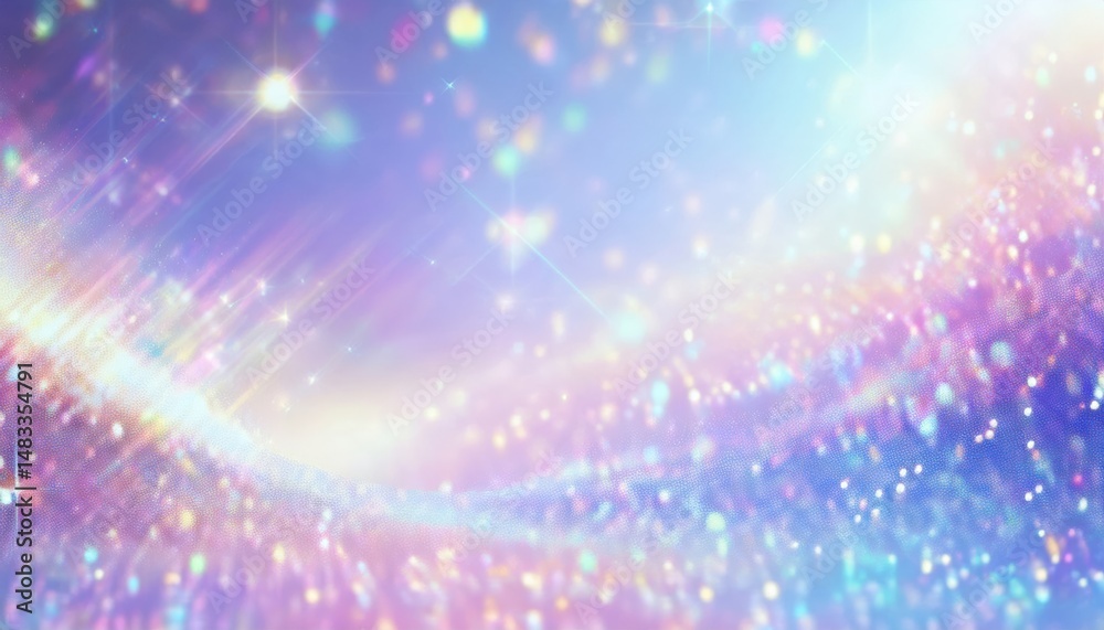 Poster iridescent pastel light burst with glitter bokeh and dreamy sparkles for web design, branding backgr