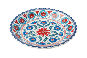 PNG Traditional turkish ceramic plate with floral patterns on white background