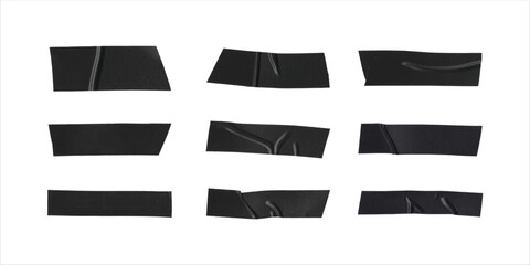 Fototapeta premium Straight duct tape vector strips, slightly crumpled and wrinkled for visual realism, perfect for editorial design overlays, template highlights, sticker sheet design, and textured visual assets