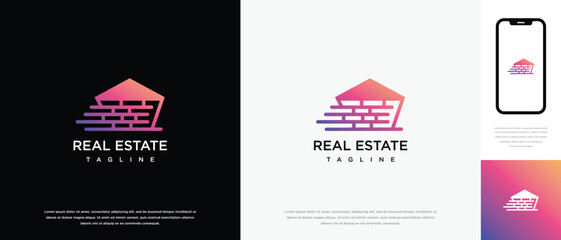 Building real estate logo design . building house logo icon made with lines	
