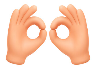 Hand binoculars 3d gesture emoji. Cute cartoon hands make binoculars. Searching for opportunity or watching arm sign. Discover or explore vector realistic soft render icon