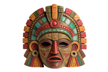 PNG Colorful aztec mask with geometric patterns and intricate carvings