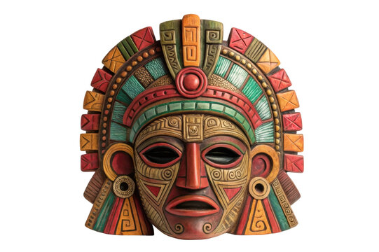 PNG Colorful aztec mask with geometric patterns and intricate carvings