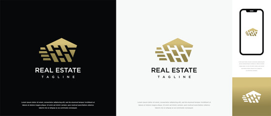Building real estate logo design . building house logo icon made with lines	
