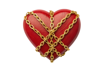 PNG Red heart wrapped in golden chains symbolizing emotional boundaries and protection