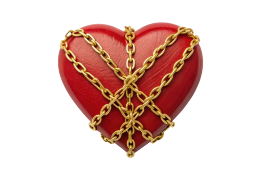 PNG Red heart wrapped in golden chains symbolizing emotional boundaries and protection