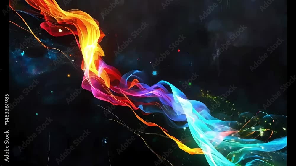 Wall mural colorful abstract wave design with flowing light trails in vibrant hues, creating a dynamic visual e
