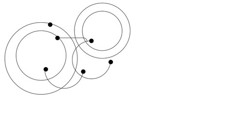 Geometric white and gray color overlapping circles lines and dots abstract background. Technology, science and network concept banner design.